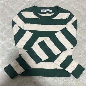 Zara Bold Green and Cream Striped Sweater